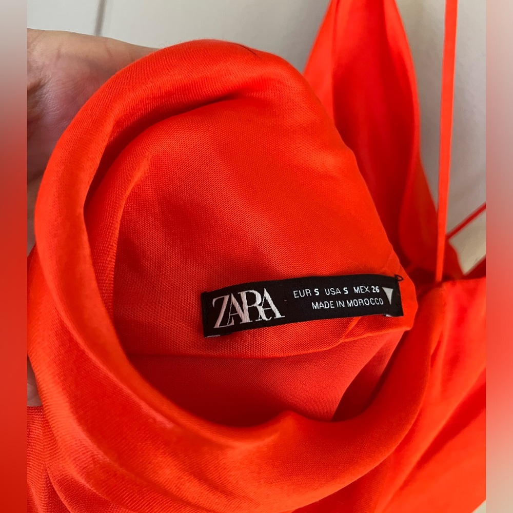 Zara orange satin cowl neck mini dress - Picture 3 of 5
